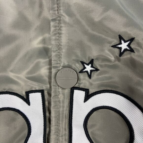 Staple Satin Bomber Jacket Snap Buttons Ribbed Cuffs Hem Logo Gray Mens Medium - Picture 7 of 12